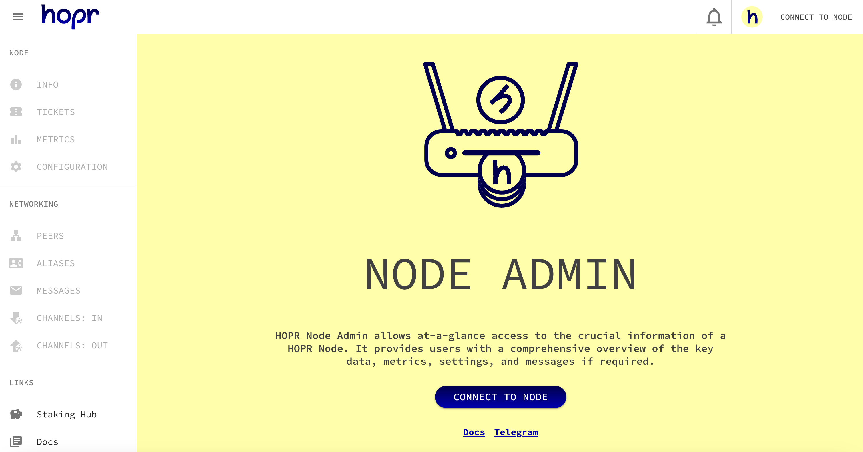 Node Admin Initial Screen